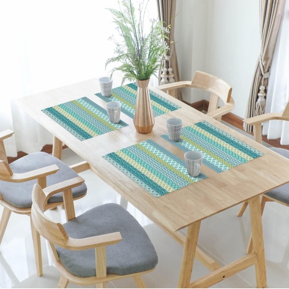 Bohemian Ombré Teal Placemats, Set of 4, 100% Polyester, Decor (18x30 in.) - Picture 3 of 5